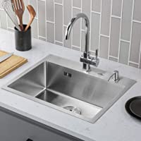 Auralum Fregadero Cocina un Seno- 55x45x18.5cm- con Residuos cesta colador- V giratorio Tubo de Desagüe se puede…